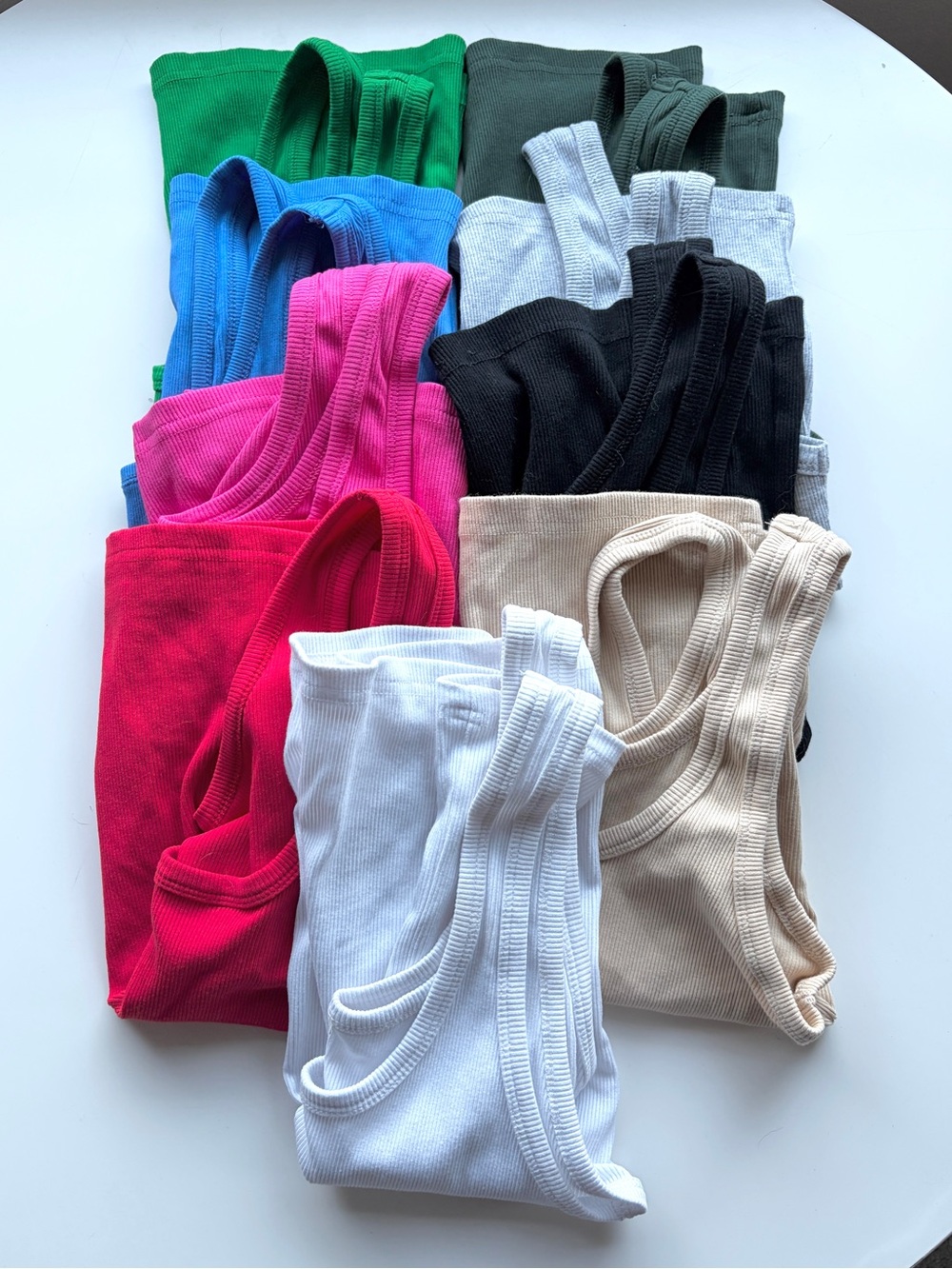 Set of 9! Scoop Neck Sleeveless Knit Ribbed Fitted Tank Tops, Semi-Cropped! EUC!